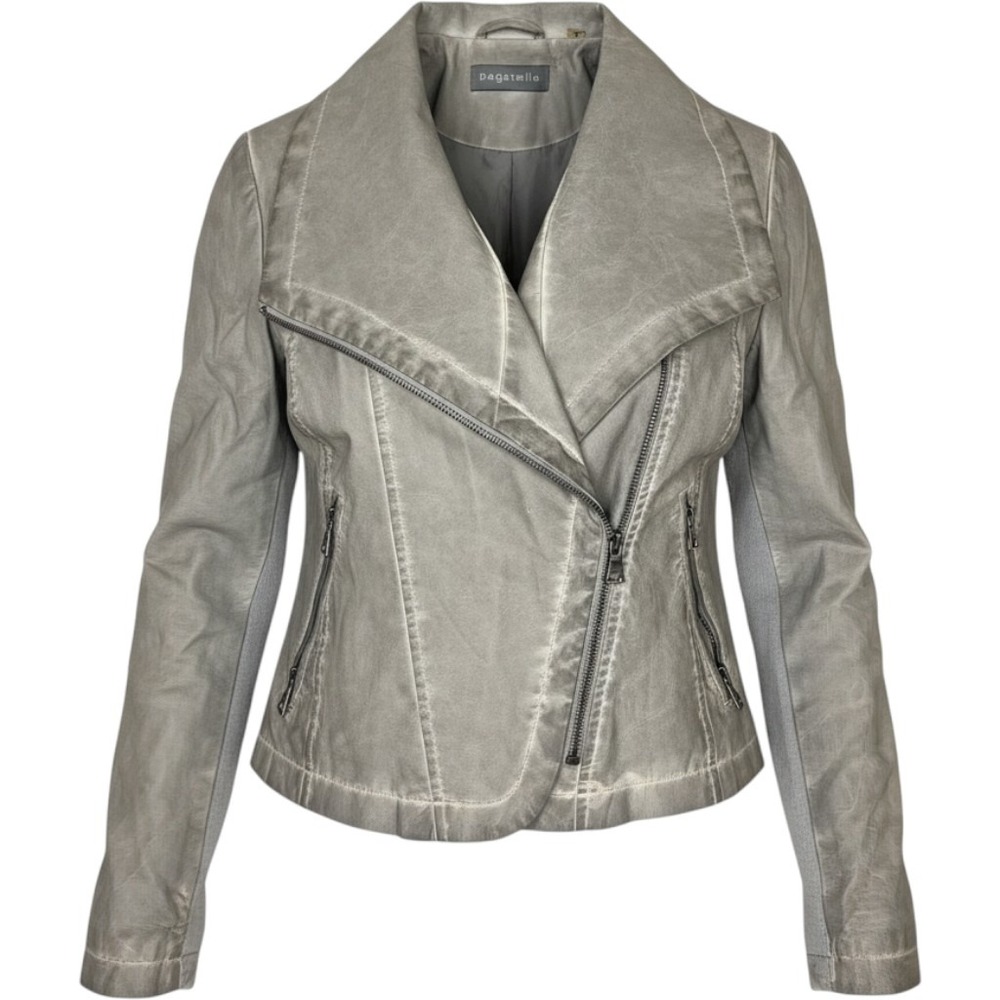 Bagatelle Gray Faux Leather Moto Jacket Asymmetrical Zip Draped Collar Small